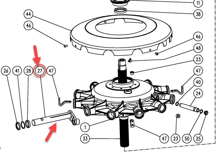 VF16648125 kverneland tırmık rotoru iç ray rod bağlantı mili (rulmanlı)